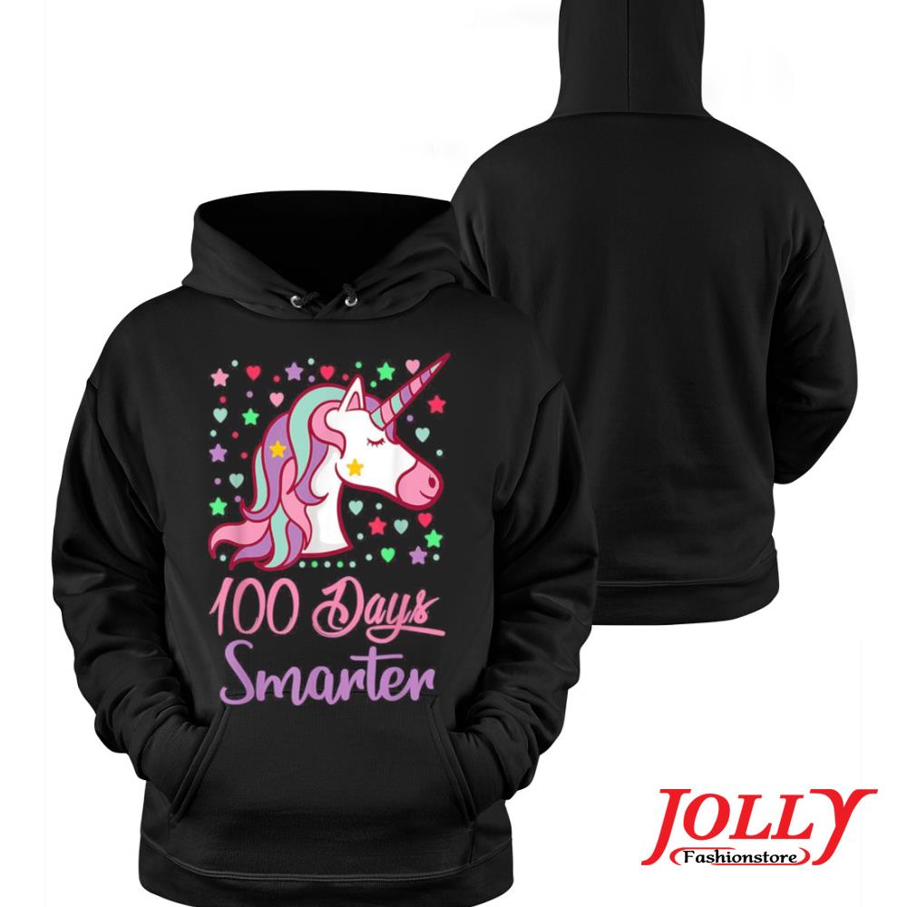 100 days smarter girls unicorn 100th day of school 2022 s Hoodie