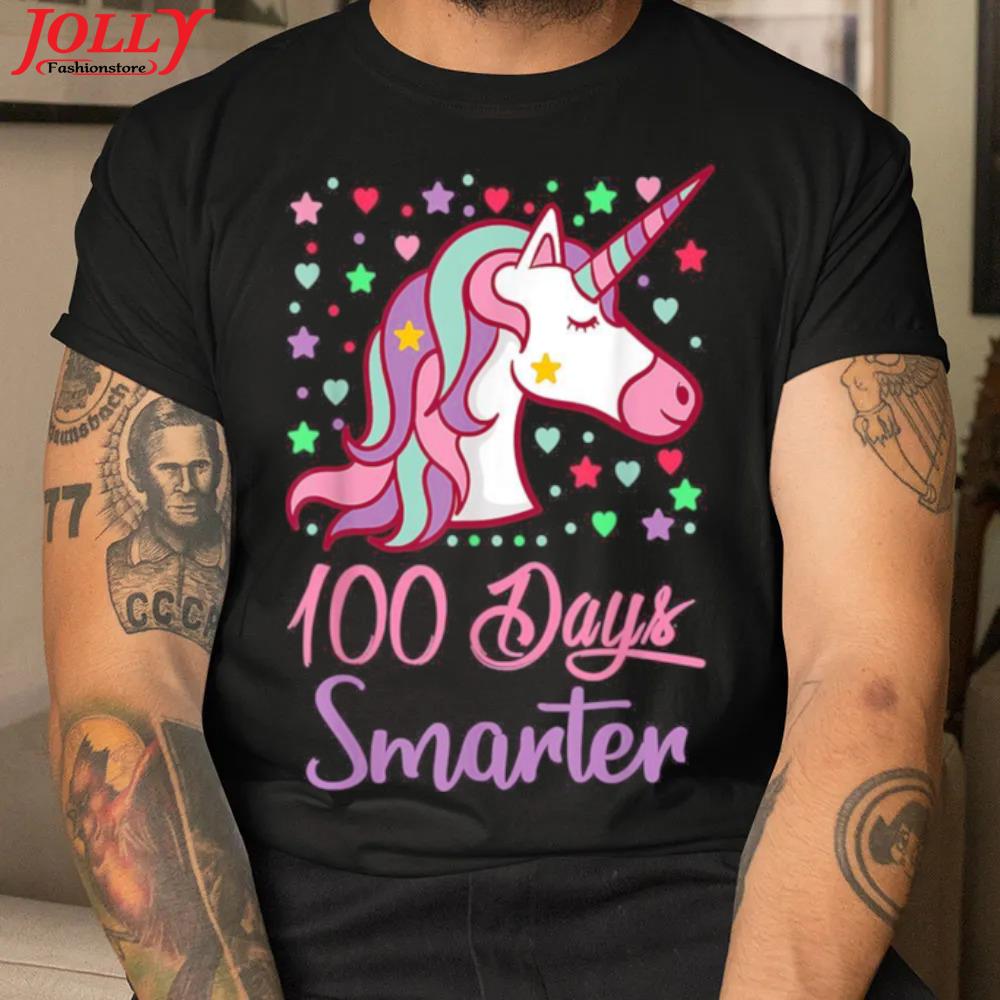 100 days smarter girls unicorn 100th day of school 2022 shirt