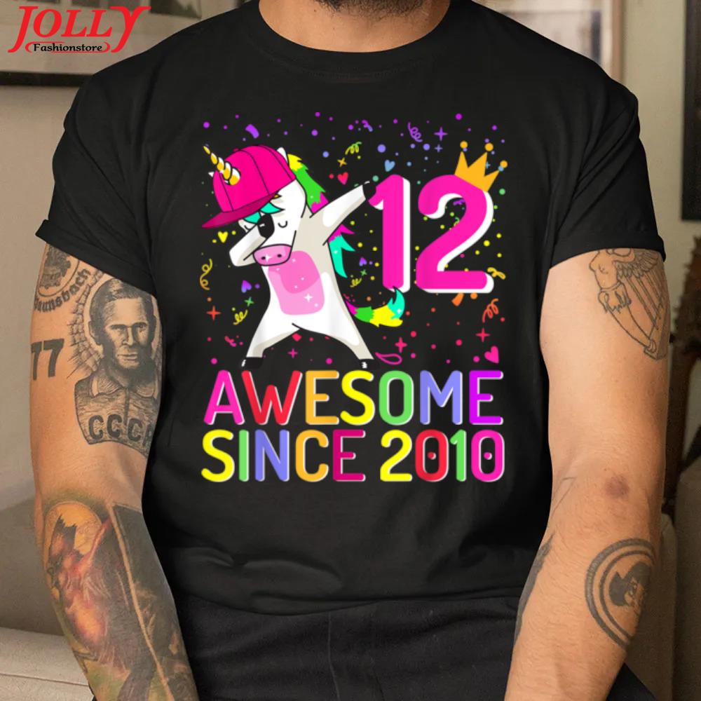 12years old unicorn dabbing 12th birthday girl unicorn party 2022 shirt