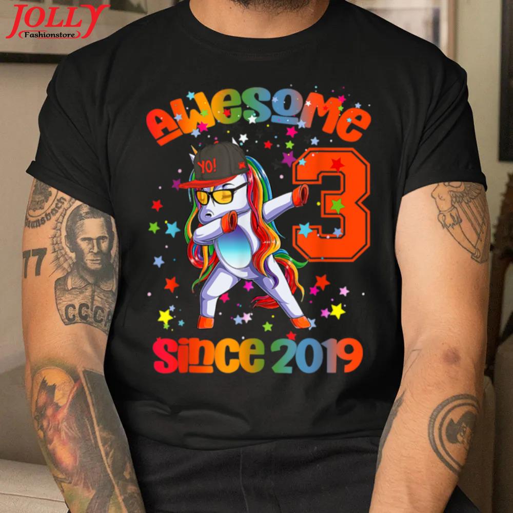 Awesome since 2019 dabbing unicorn 3rd birthday 2022 shirt