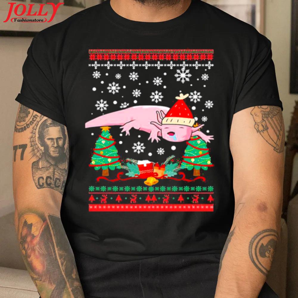 Axolotl ugly christmas gingerbread stocking holly shirt