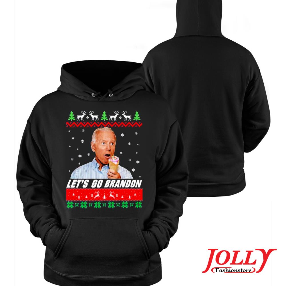 Biden eat ice cream meme let's go brandon ugly christmas s Hoodie