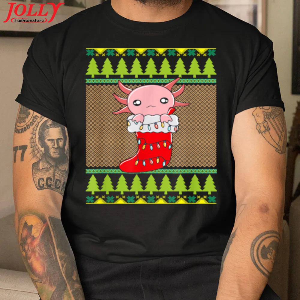 Christmas axolotl stocking cute ugly christmas shirt