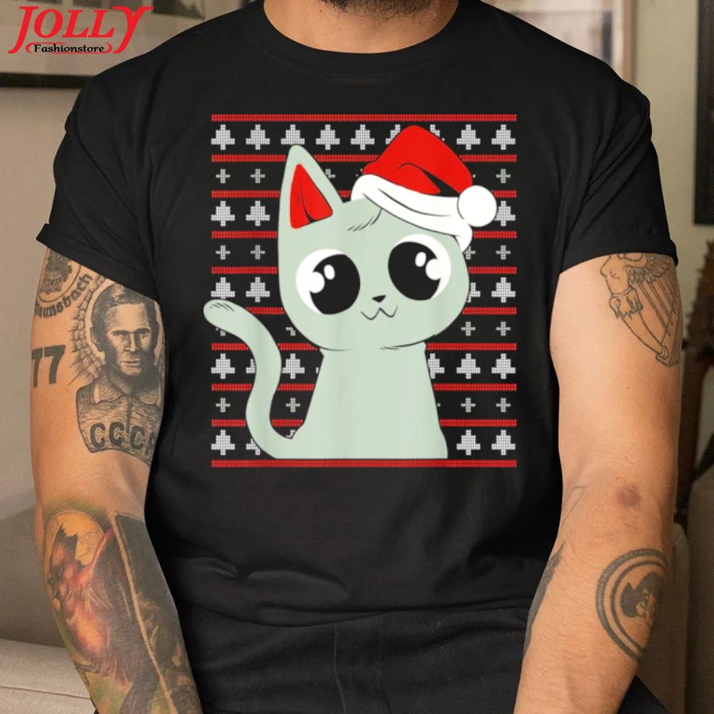 Christmas cat xmas santa style ugly christmas shirt