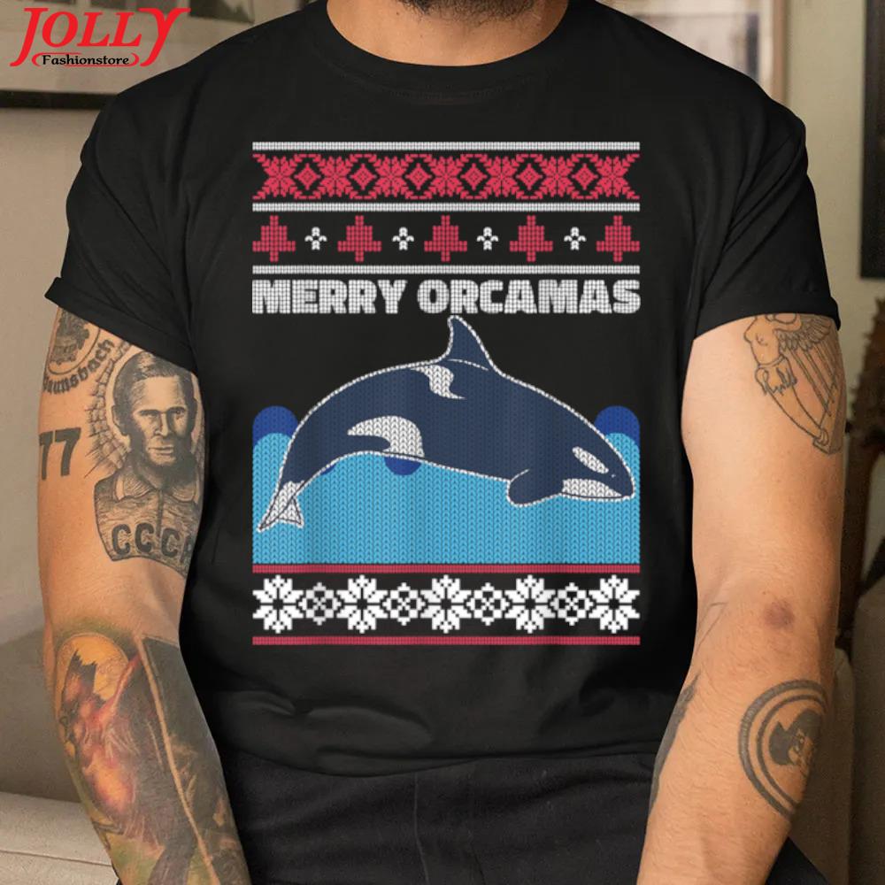 Christmas orca killer whale knit look ugly christmas shirt