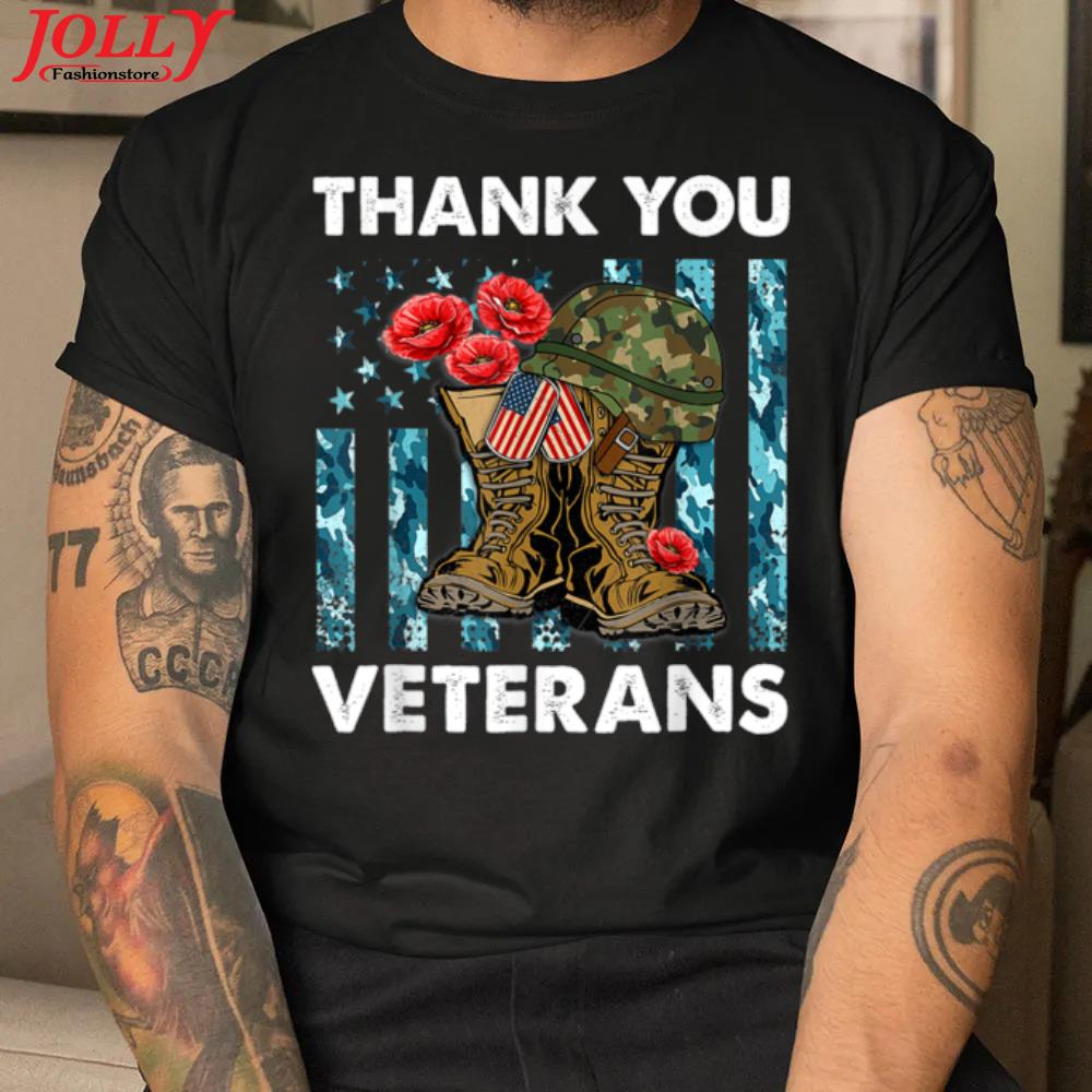 Combat boots thank you veterans poppy flower veteran day 2022 shirt