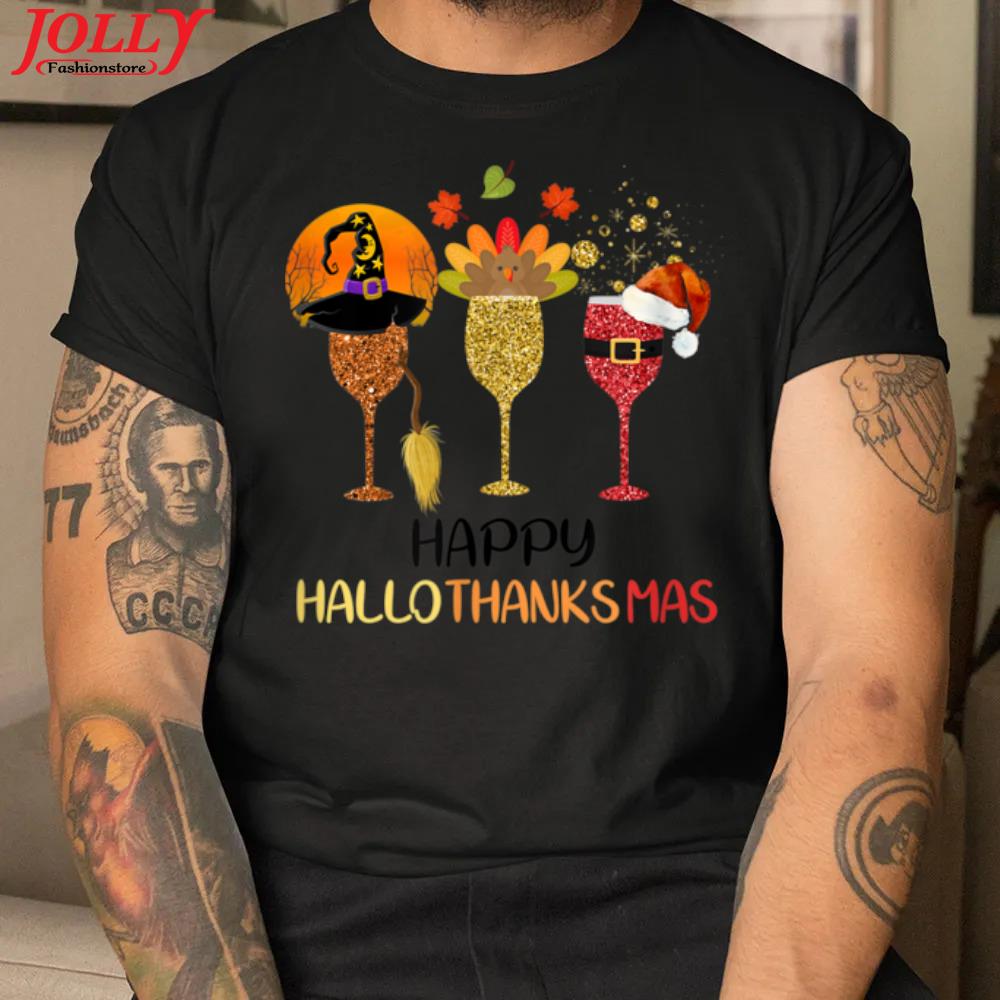 Funny wine hallothanksmas halloween thanksgiving christmas 2022 shirt