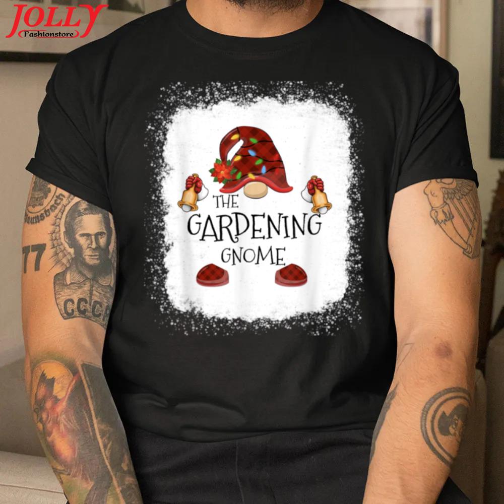 Gardening gnome buffalo plaid christmas light bleached official shirt