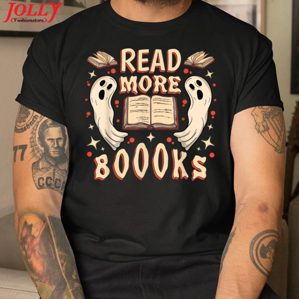 Halloween ghost boo books read booooks librarian halloween official shirt