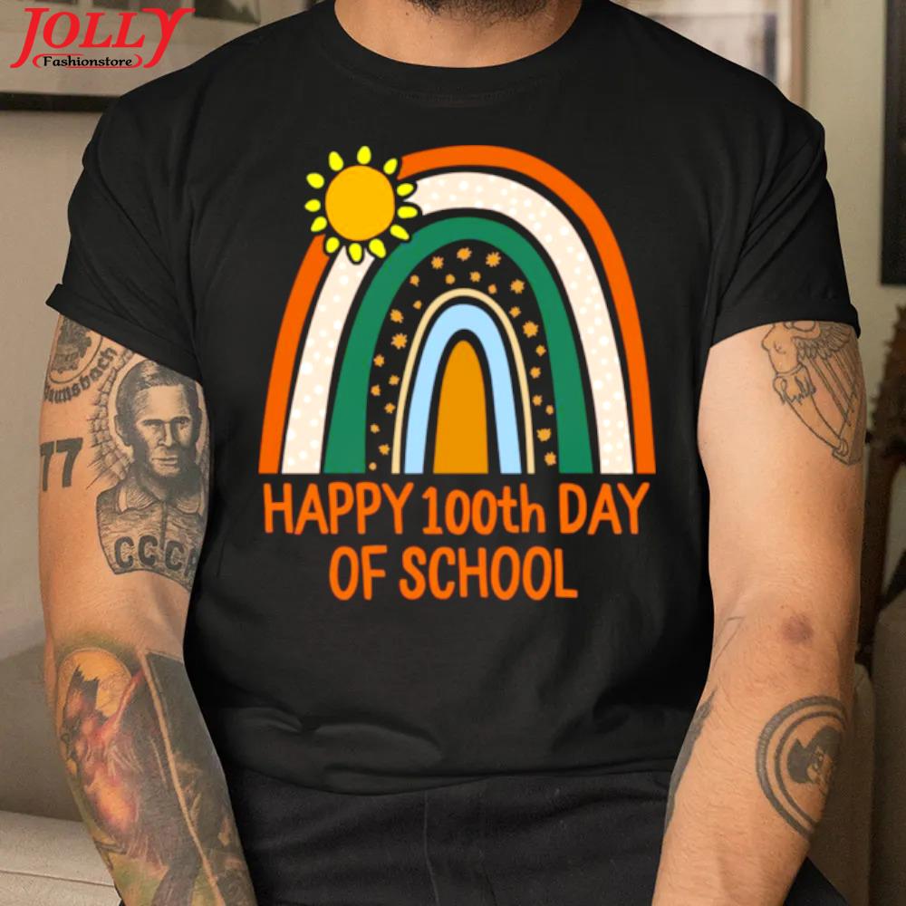 Happy 100th day of school virtual teacher distance rainbow gift shirt
