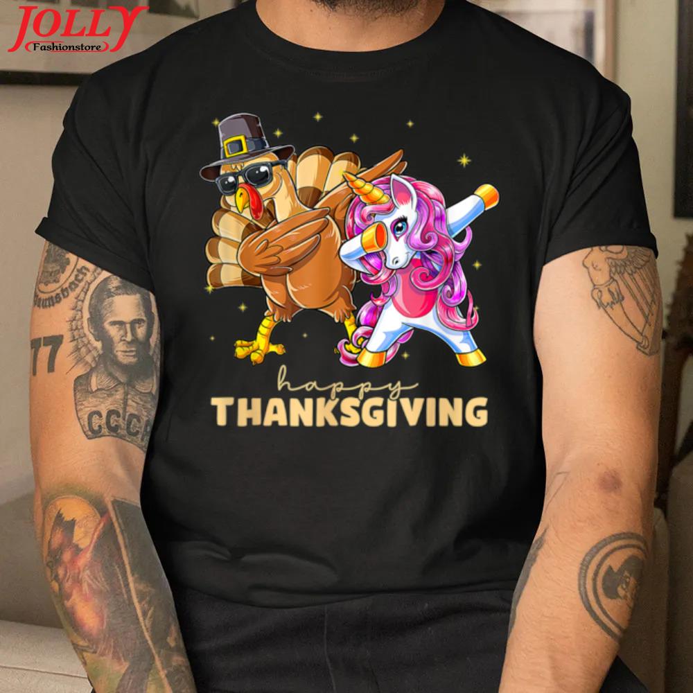 Happy thanksgiving unicorn Turkey dabbing funny kids 2022 shirt
