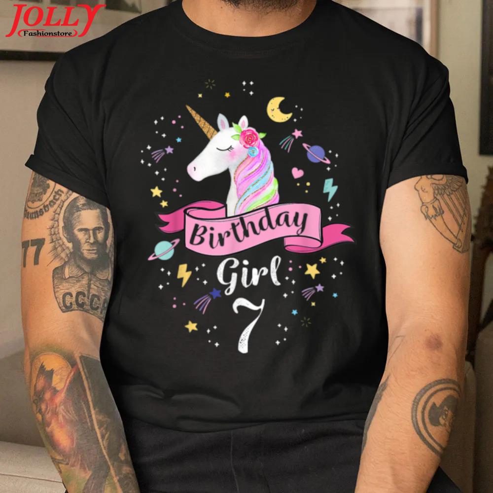 Kids 7 year old girl birthday unicorn 7th birthday 2022 shirt