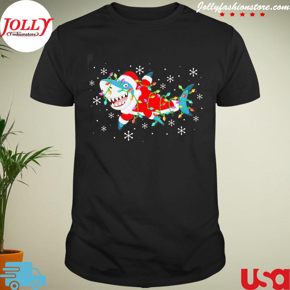 Shark xmas lights santa shark Christmas new design shirt