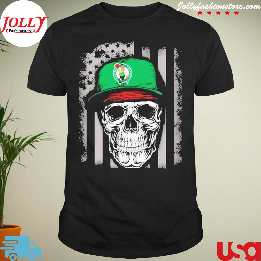 Skull rock with hat Boston celtics halloween us flag vintage shirt