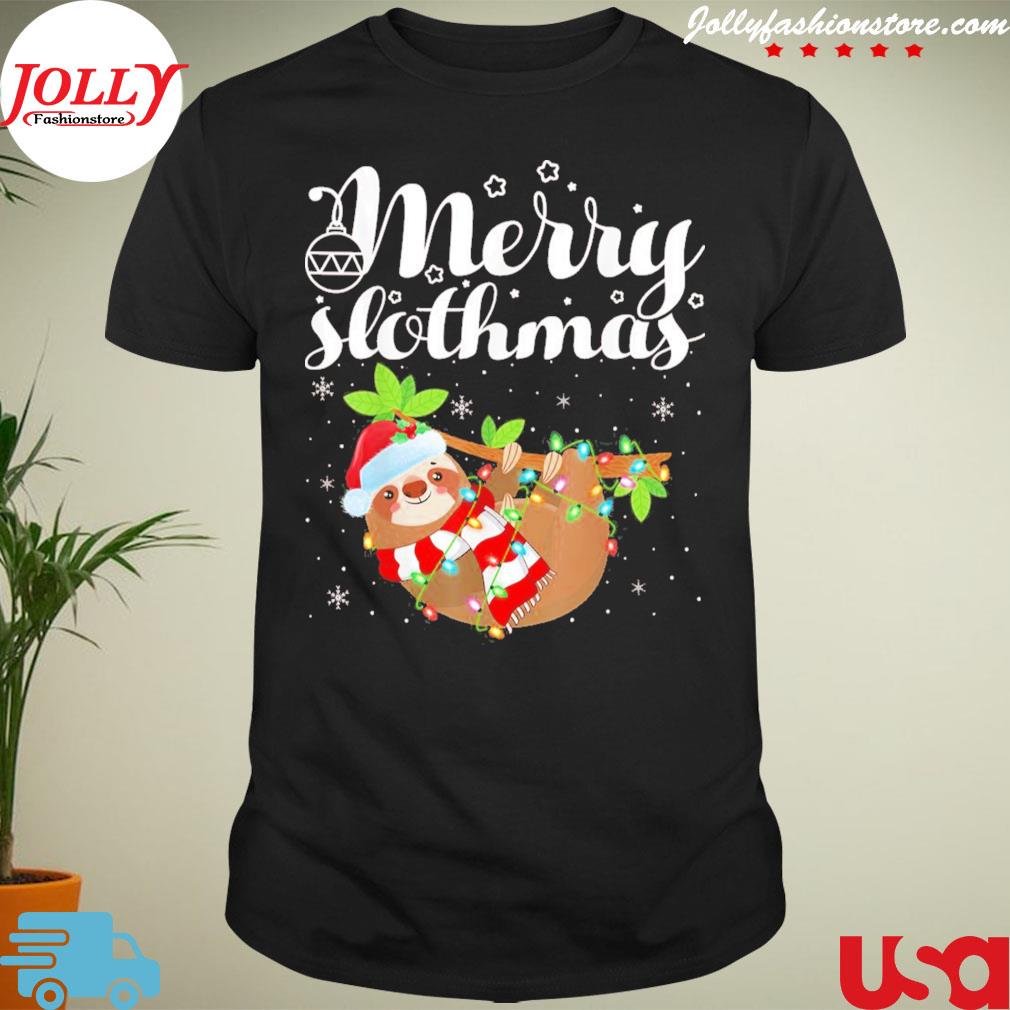 Sloth xmas lights merry slothmas Christmas shirt