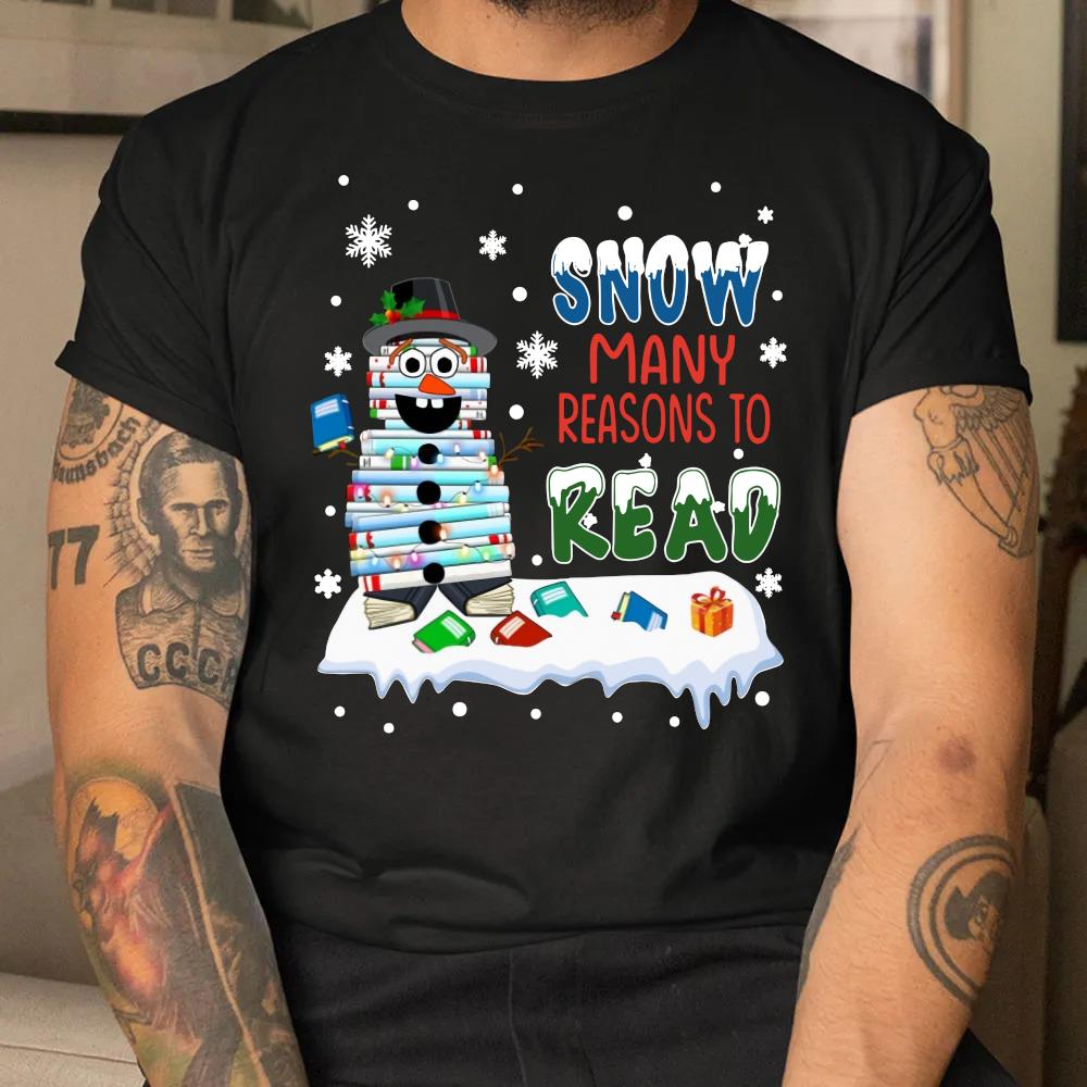 Snowman and books snow many reasons to read 2022 Ugly Christmas sweater
