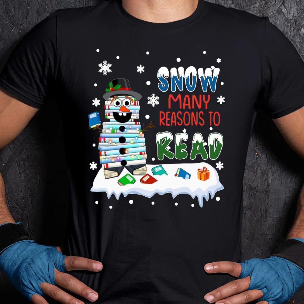 Snowman and books snow many reasons to read 2022 Ugly Christmas sweater Unisex Shirt