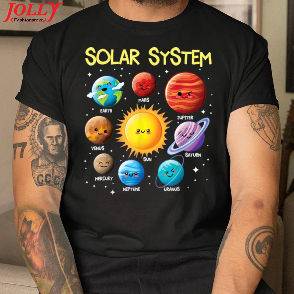 Solar system cute kawaiI face planet space science boy girl new design shirt