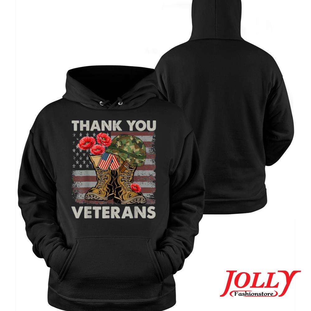 Thank you veterans combat boots poppy flower us flag 2022 s Hoodie
