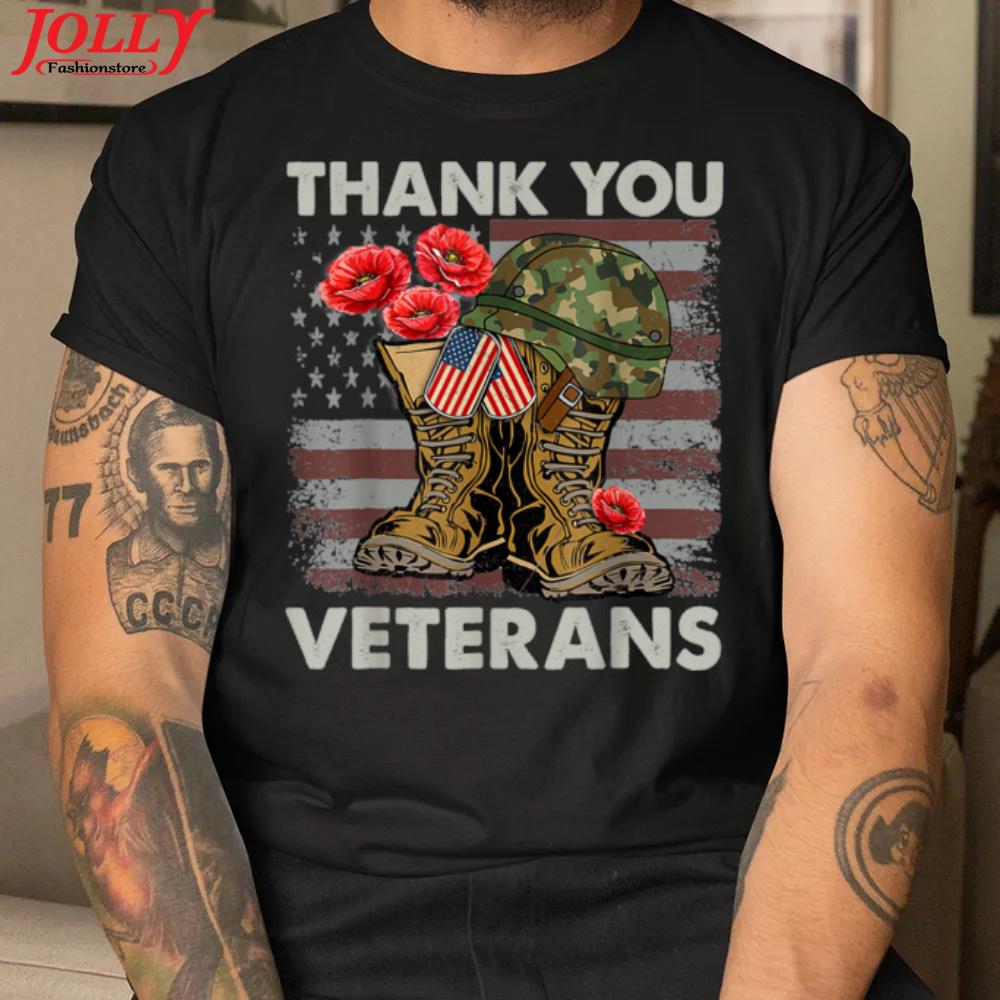 Thank you veterans combat boots poppy flower us flag 2022 shirt