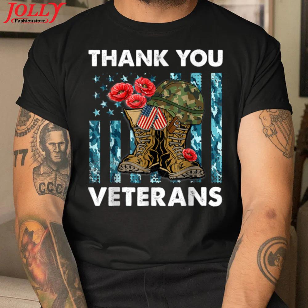 Thank you veterans combat boots poppy flower veteran day 2022 shirt