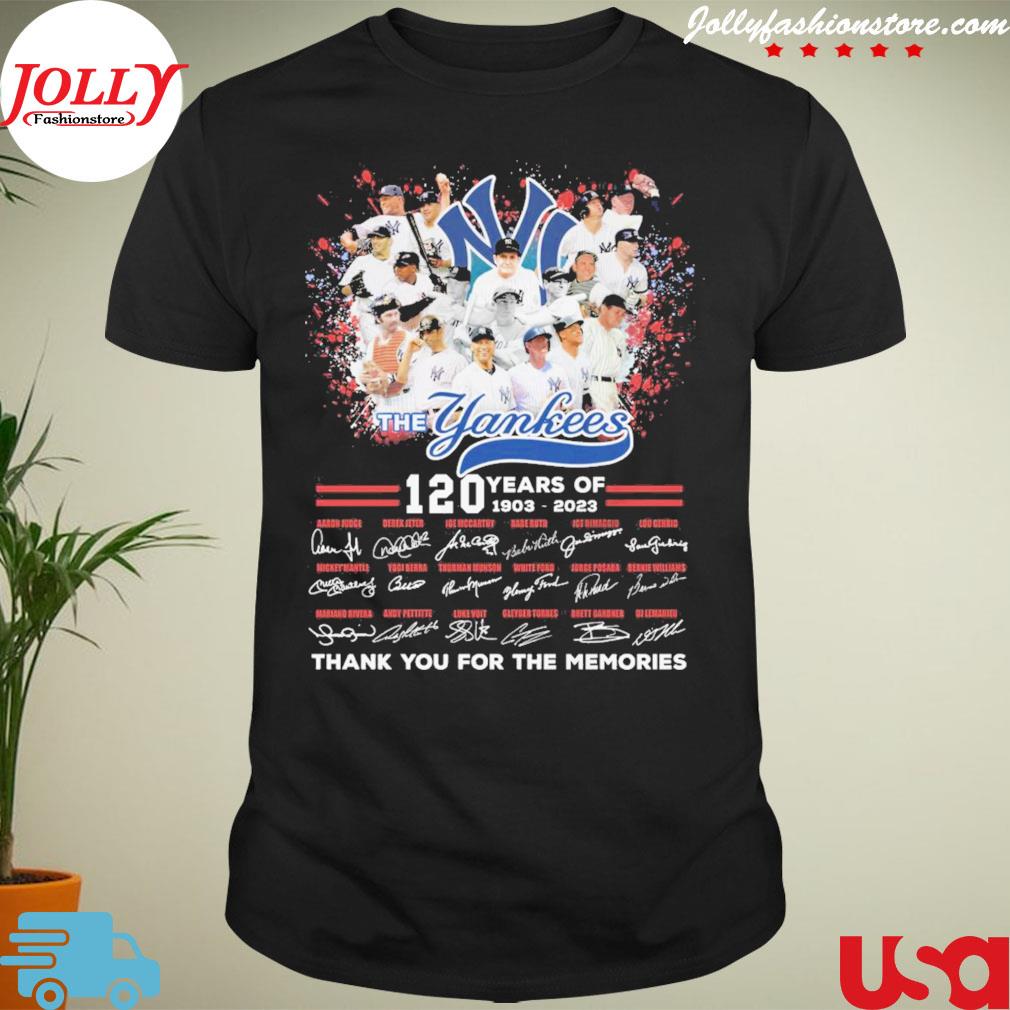 The new york yankees 120 years of 1903 2023 thank you for the memories signature shirt