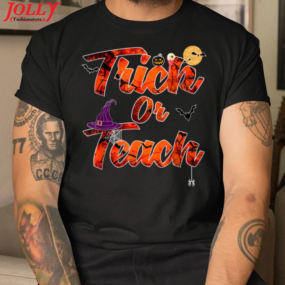 Trick or teach halloween school classroom fall teacher autum gift shirt