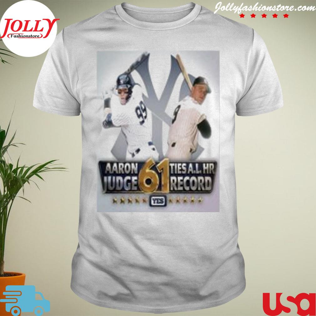 New york yankees aaron judge hits 61st home run tying roger maris shirt