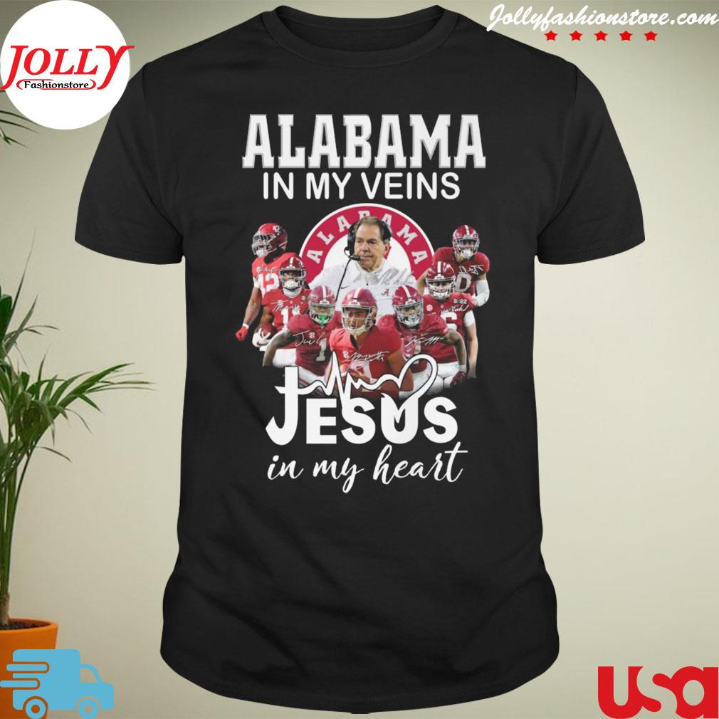 Alabama crimson tide in my veins Jesus in my heart signatures T-shirt