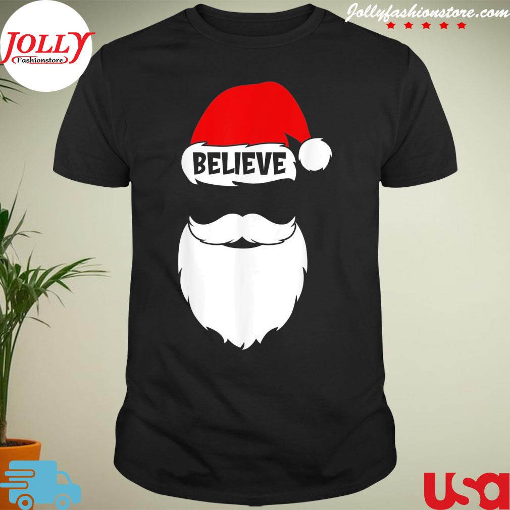 Christmas believe in santa claus believe quote on santa hat T-shirt
