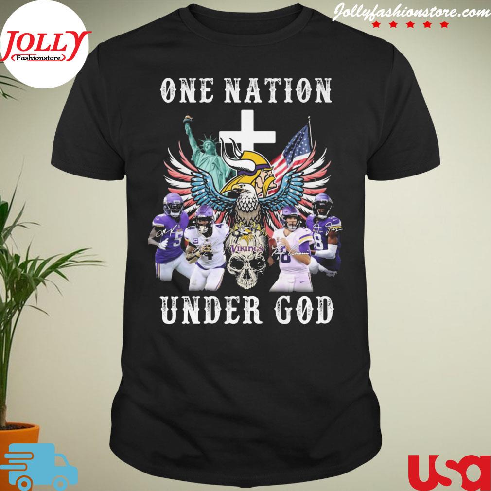 Eagles holding skull Minnesota vikings one nation under god signatures T-shirt