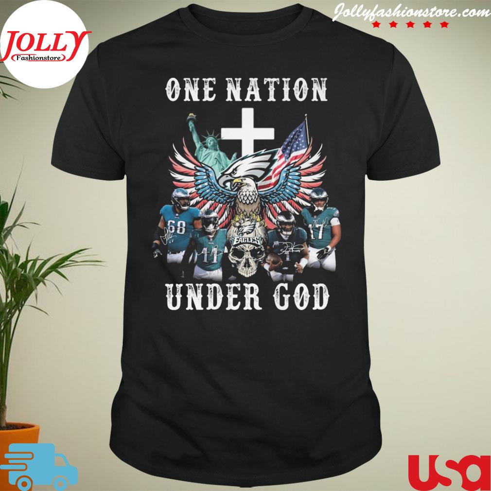 Eagles holding skull philadelphia eagles one nation under god signatures T-shirt