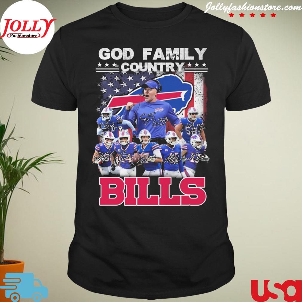 God family country Buffalo Bills American flag signatures T-shirt