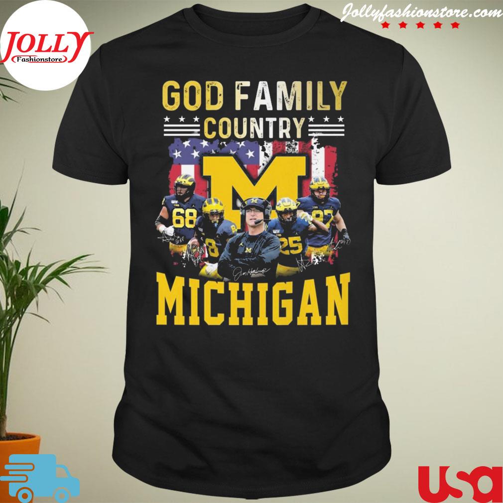 God family country Michigan wolverines American flag Football signature T-shirt