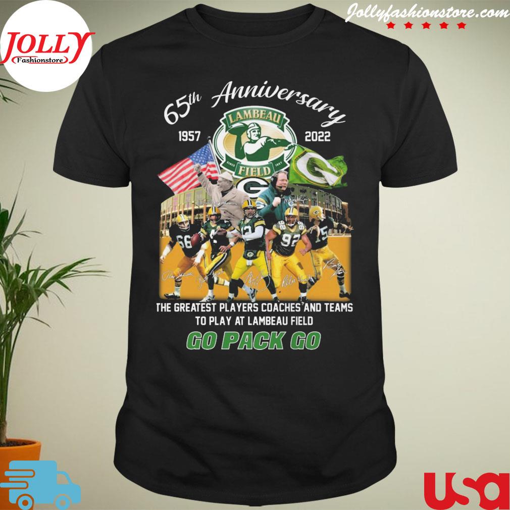 Green Bay Packers lambeau field stadium 65th anniversary 1957-2022 go pack go signatures shirt