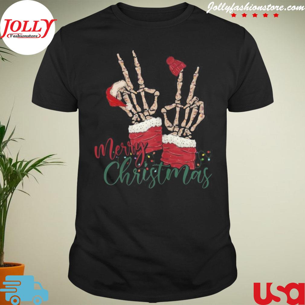 Leopard skeleton hands santa claus merry Christmas skeleton shirt