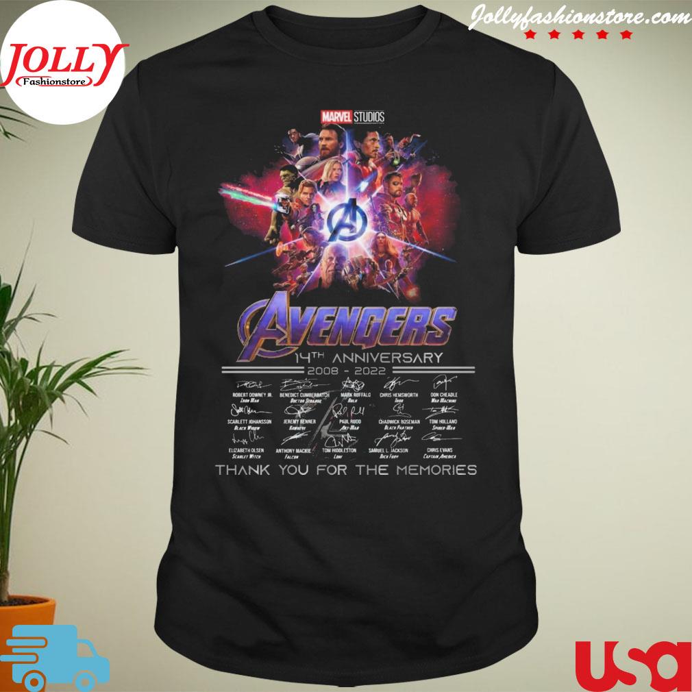 Marvel studios avengers 14th anniversary 2008 2022 thank you for the memories signatures T-shirt