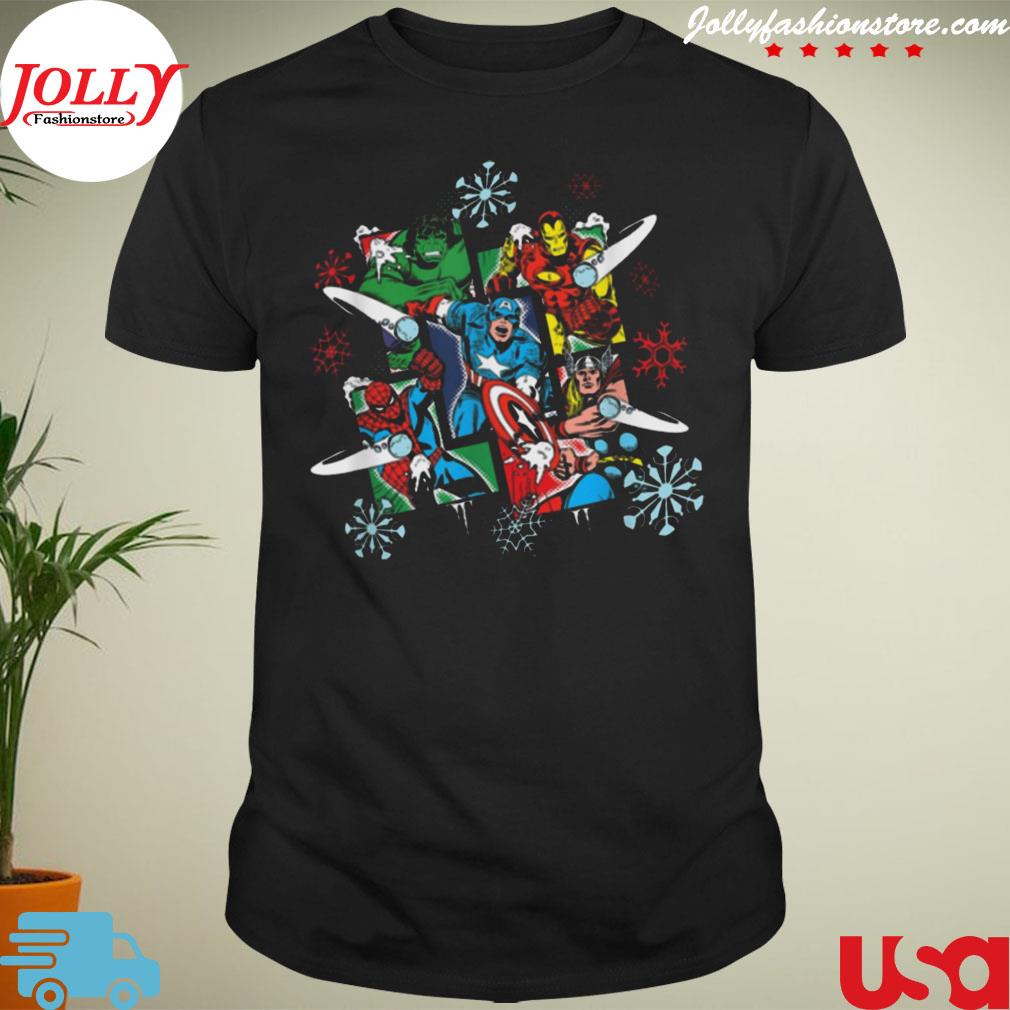 Marvel super heroes in action holiday Christmas shirt