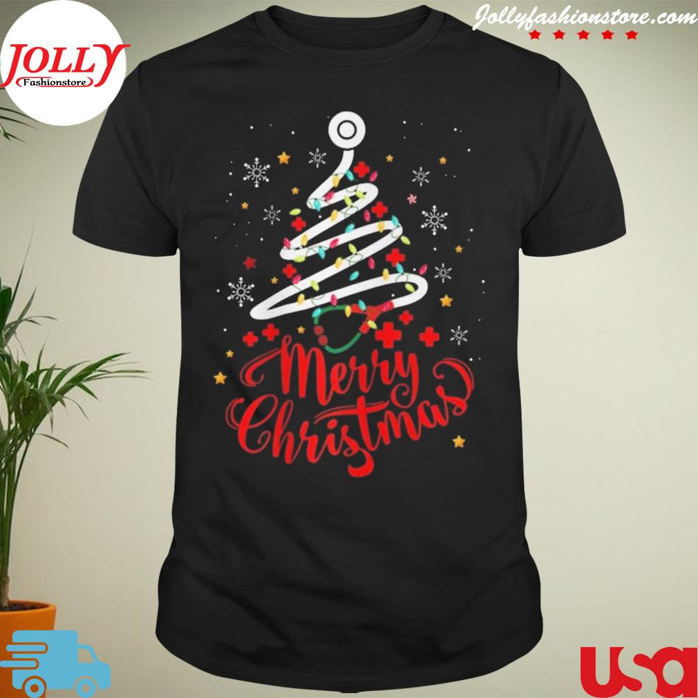 Nurse Christmas tree stethoscope rn lpn scrub nursing xmas shirt