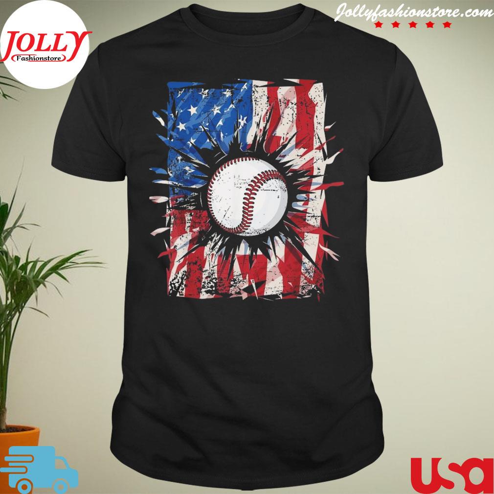 Patriotic baseball 4th of july men usa American flag shirt