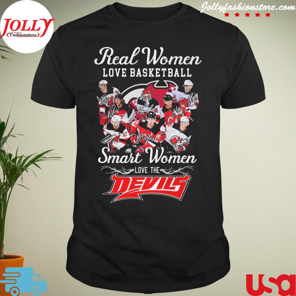 Real women love basketball smart women love the new jersey devils lightning signatures T-shirt