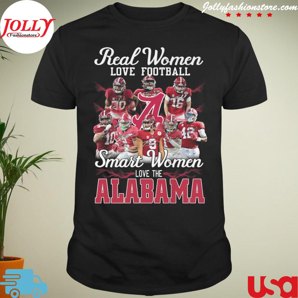 Real women love Football smart women love the Alabama crimson tide lightning signatures T-shirt
