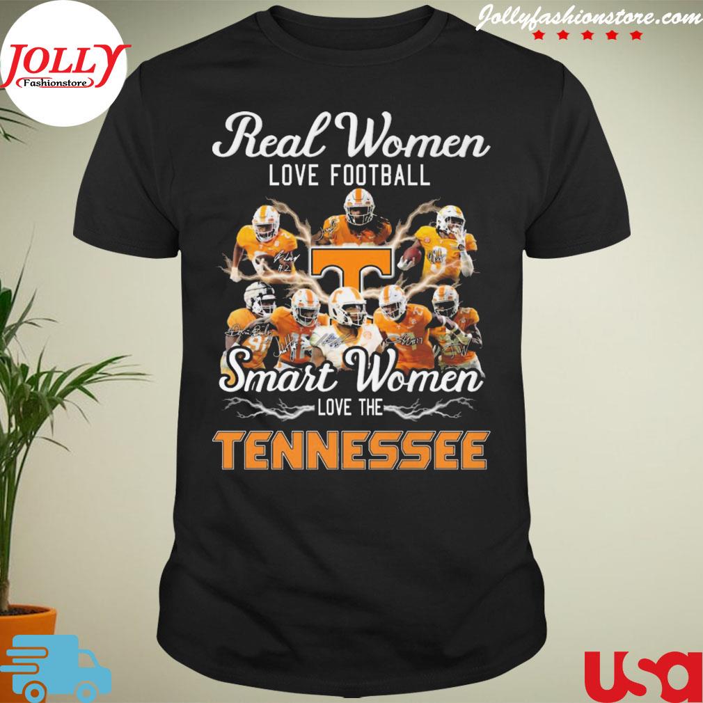 Real women love Football smart women love the Tennessee volunteers lightning signatures T-shirt