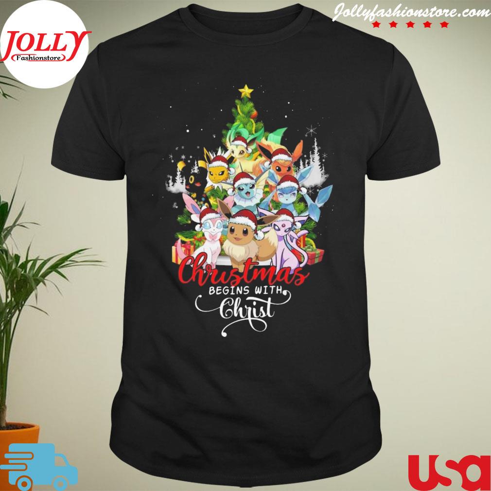 Santa Pokemon Christmas begins with christ Pokemon Christmas T-shirt