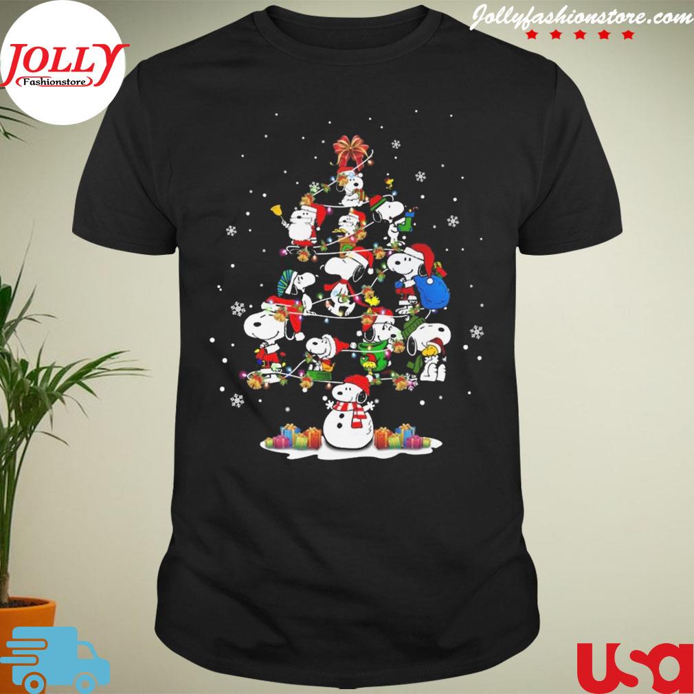 Santa Snoopy Christmas tree lights merry Christmas T-shirt