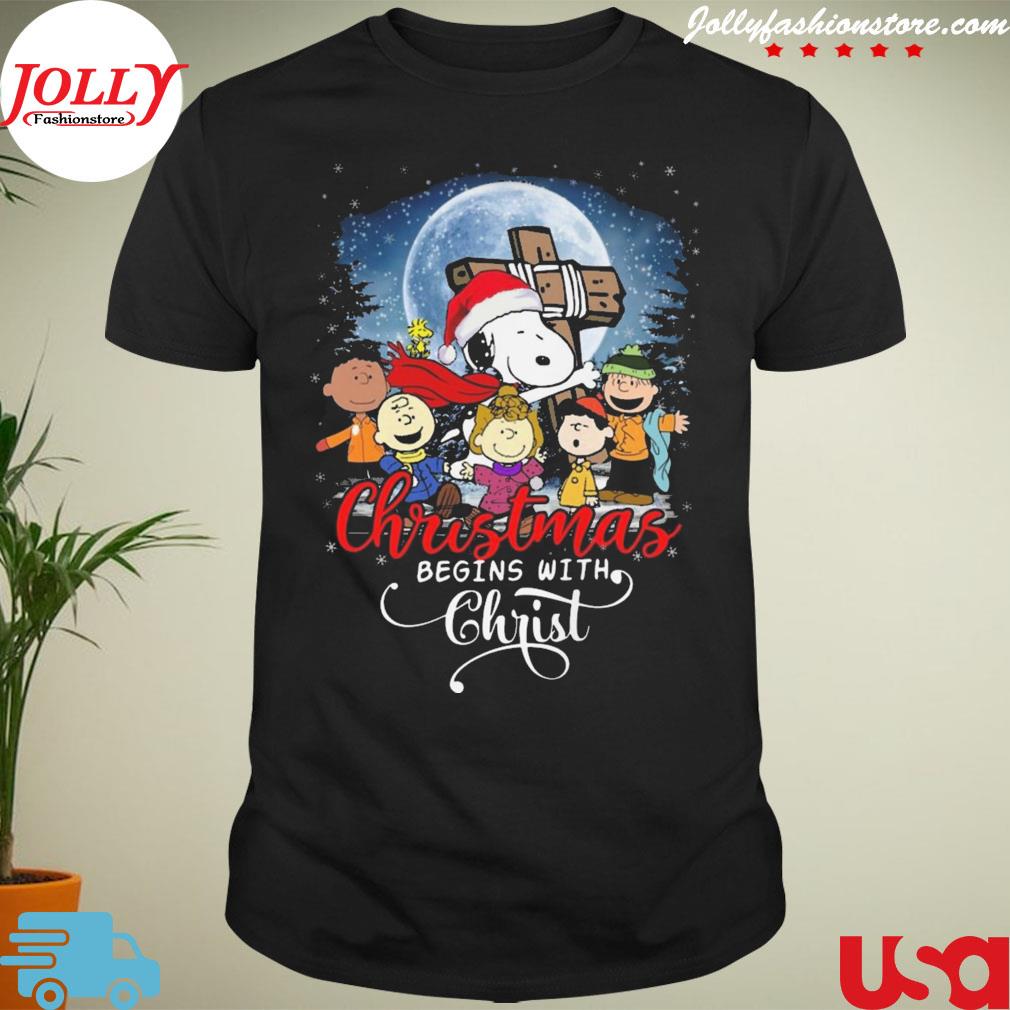 Snoopy Charlie brown Woodstock Christmas begins with christ Charlie brown Christmas T-shirt