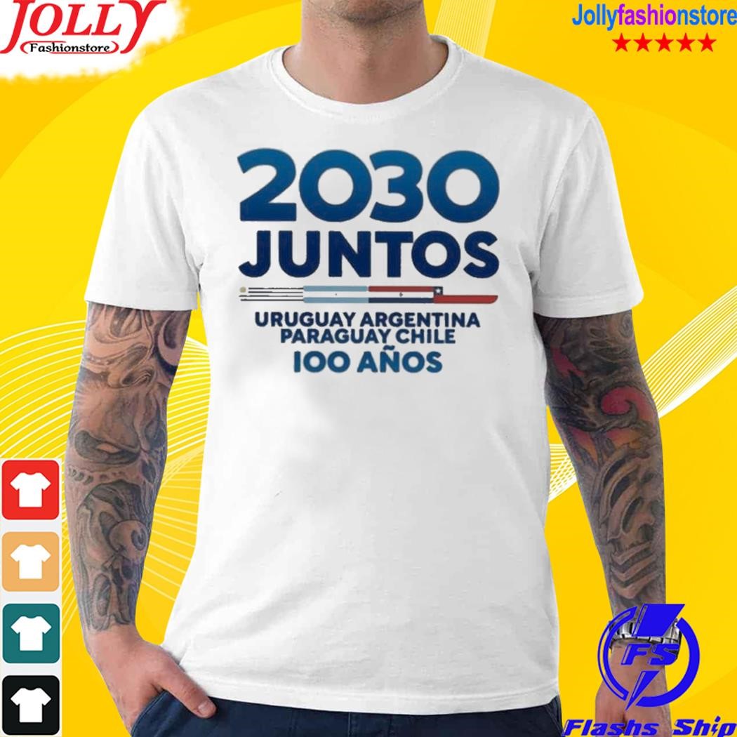 Argentina squad wearing 2030 juntos Uruguay Argentina Paraguay Chile 100 anos shirt