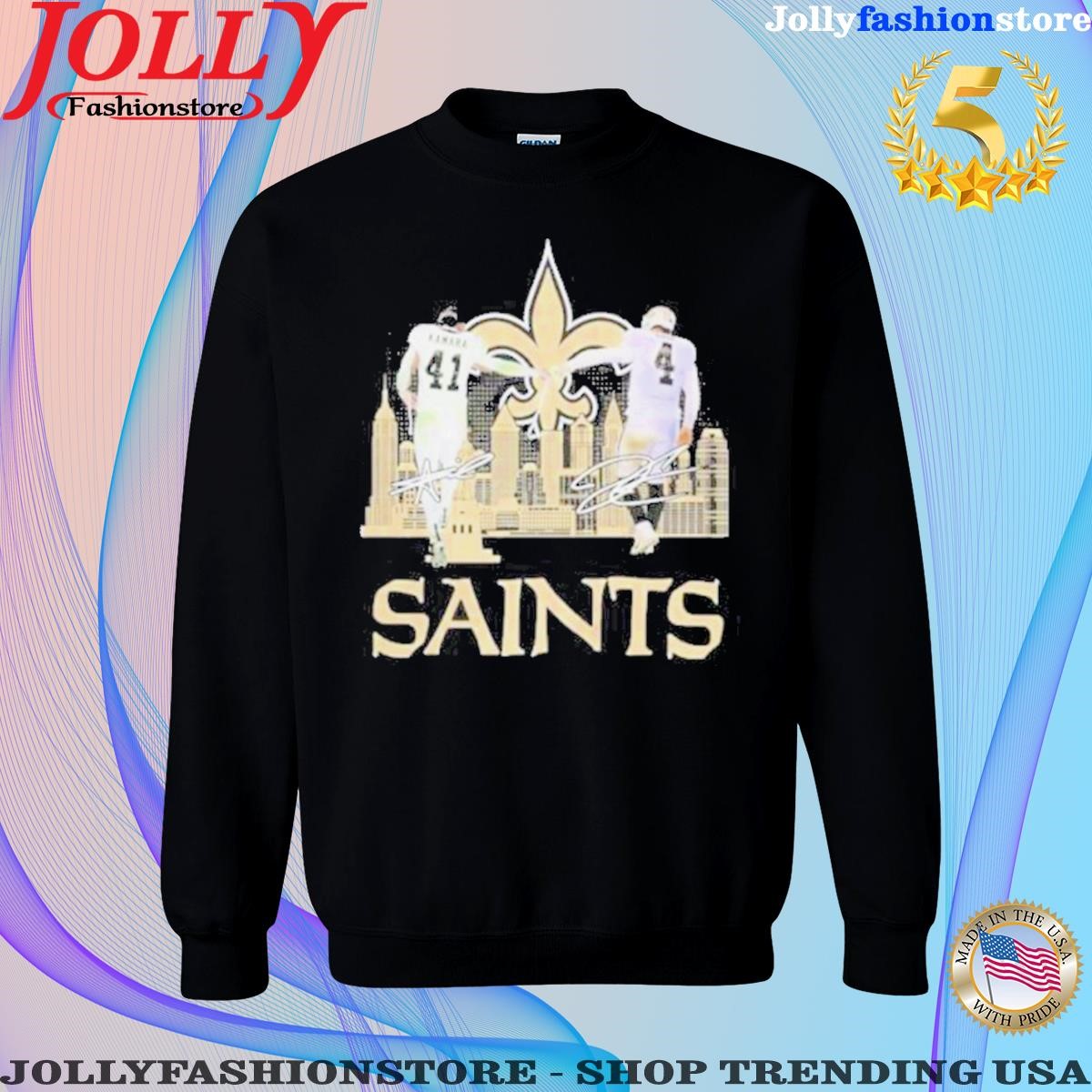 Orleans Saints 41 Kamara And 4 Derek Carr City Skyline Signatures Shirt Sweatshirt.png