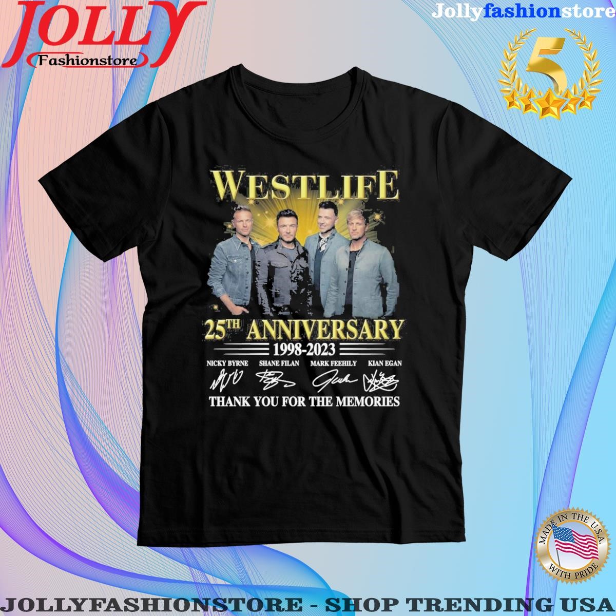 Westlife 25th anniversary 1998 2023 thank you for the memories signatures T-shirt