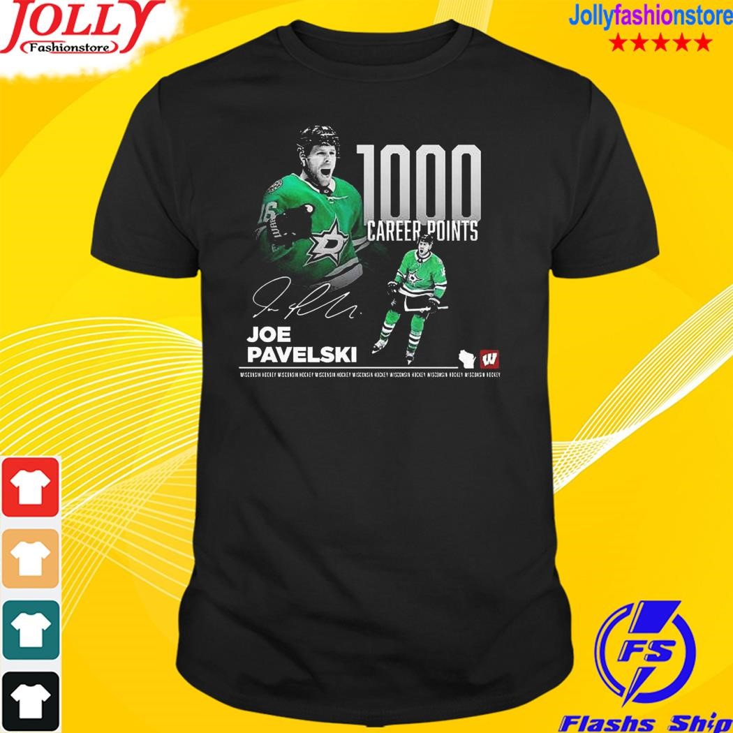 1000 career points Joe pavelskI Dallas stars signature shirt